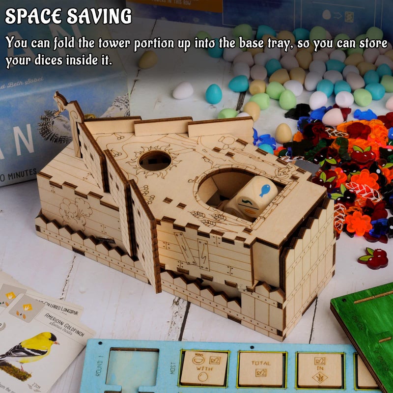 CZYY Bird Feeder Dice Tower with Tray Wood Laser Cut Perfect for Wingspan and Other Tabletop Games - Image 4